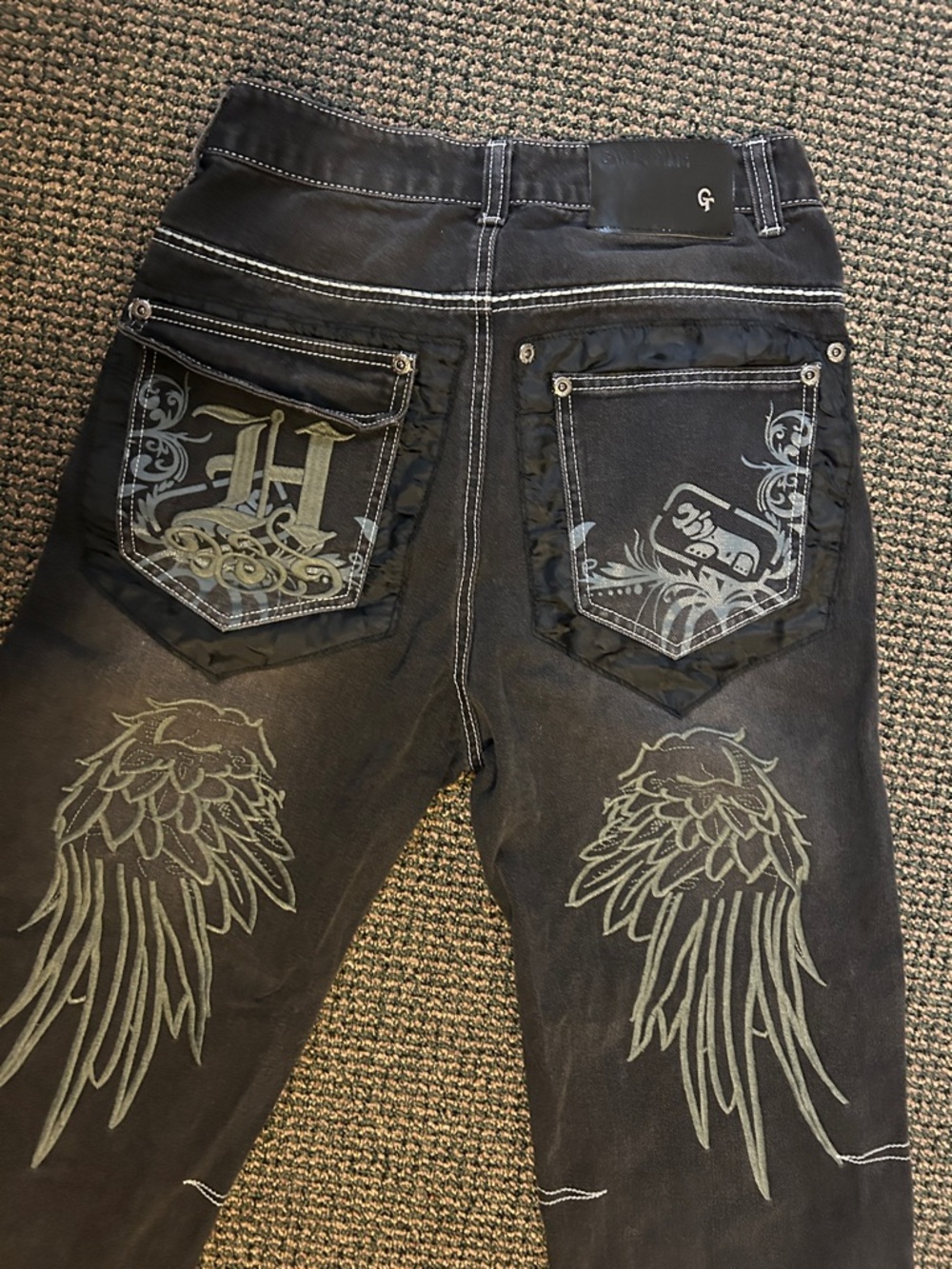 Game Time Black Washed Straight Jeans with Decorative Pocket Graphics